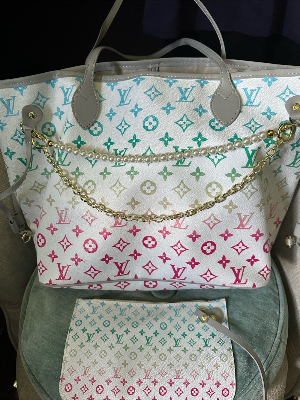 Rainbow monogram purse